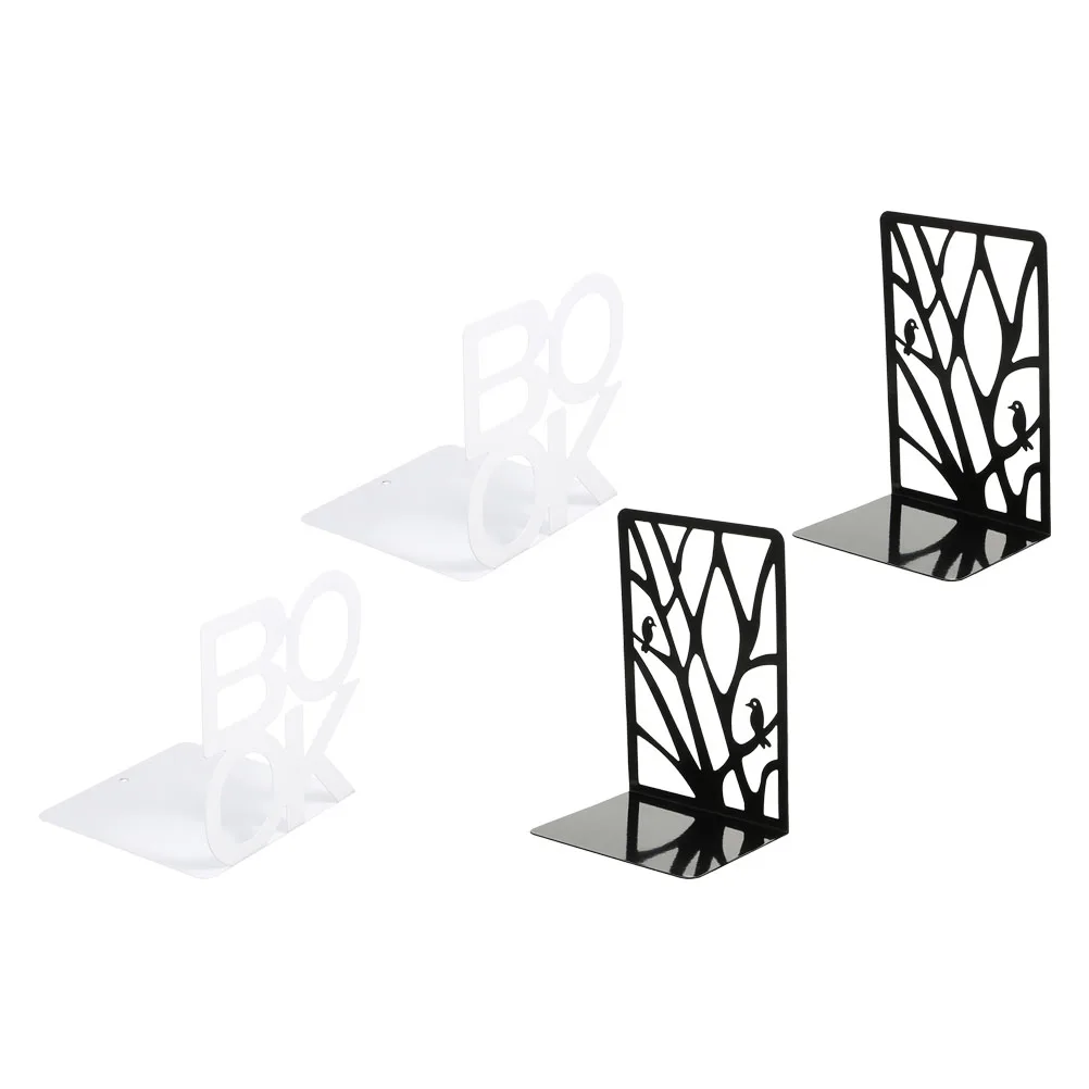 2 Pairs Bookstore Bookmark Bookends Decorative Desktop Stand Iron Rack Office Documents Baffle