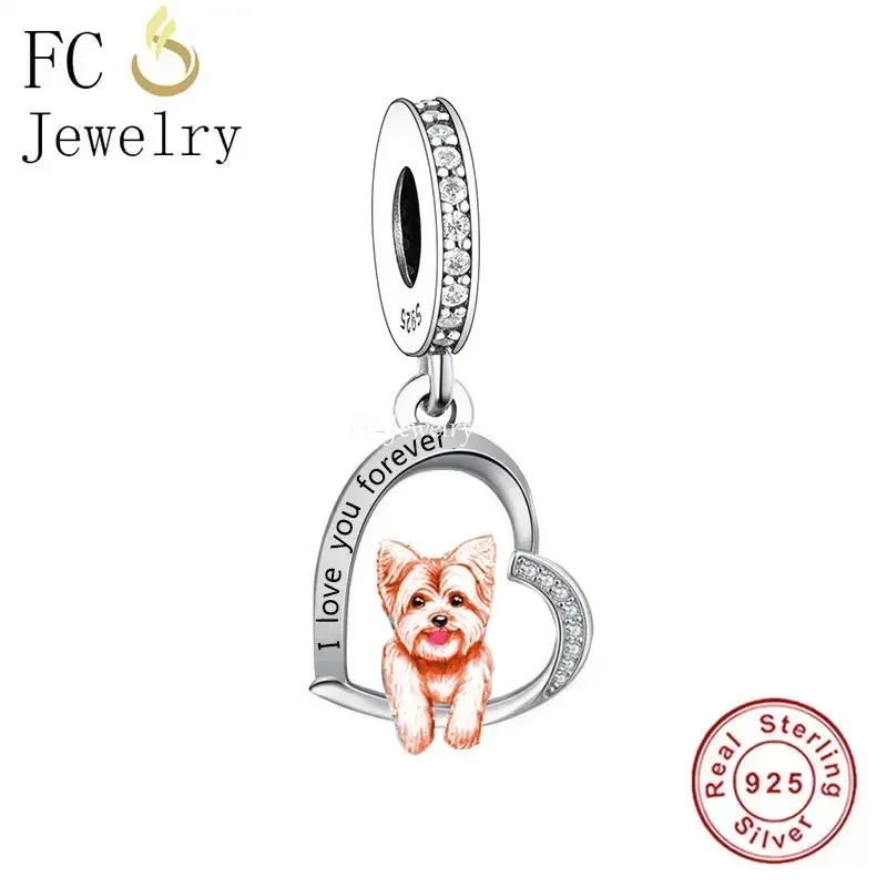 Huoonew caber original pan charme pulseira 925 prata eu te amo para sempre yorkshire cão grânulo para fazer diy memorial berloque