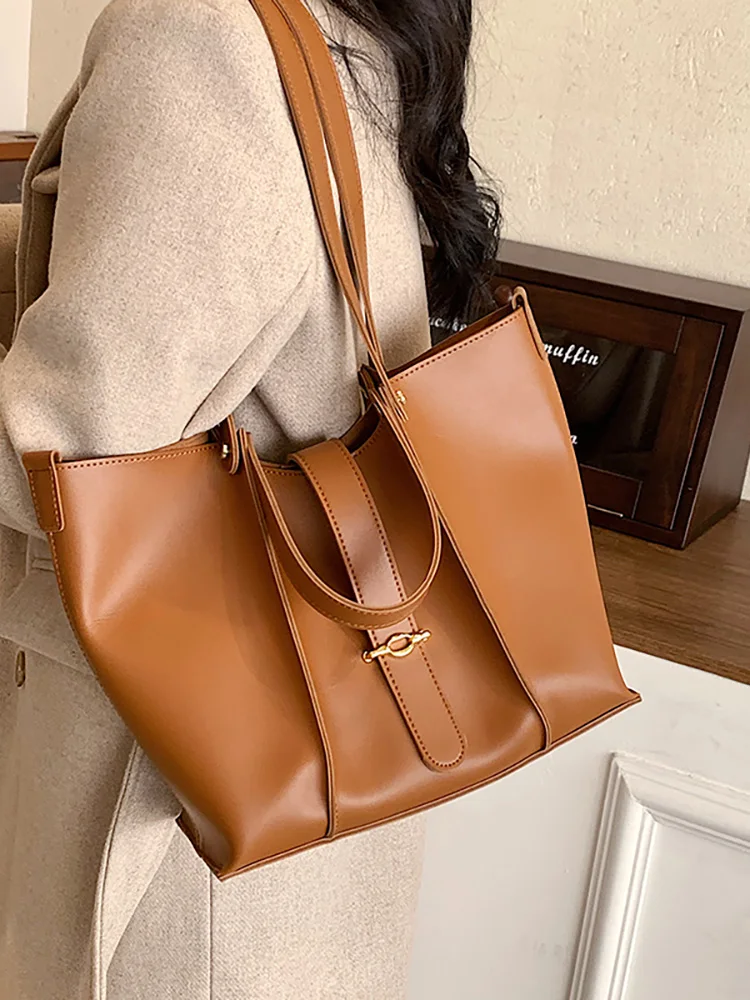 Large Capacity Tote Bag Women\'s Luxury Soft Pu Leather Shoulder Bags Female Solid Casual All-match Shopping Handbag 2022 New