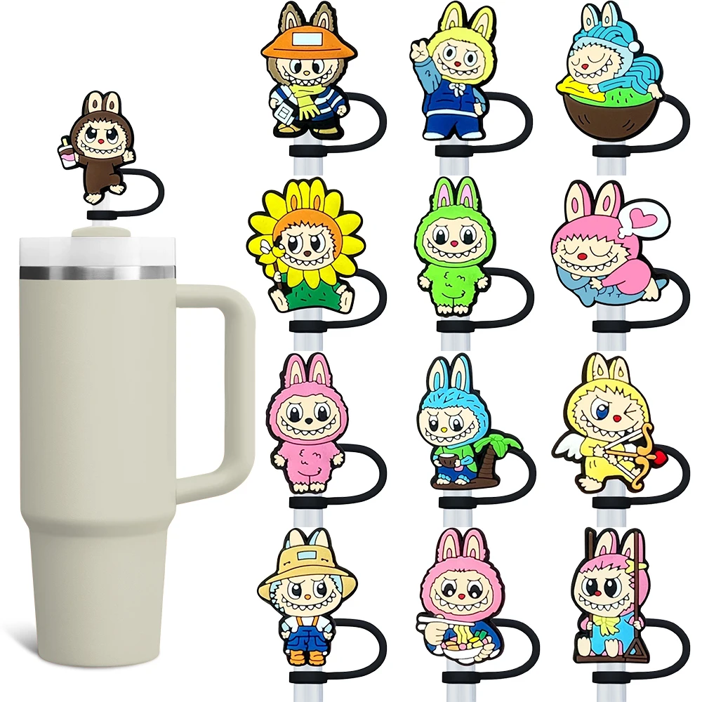 

1-6PCS Cartoon Labubu Straw Cover Cap 10MM Drink Straw Plug Reusable Splash Proof Drinking Cup Accessories Home Party Gift