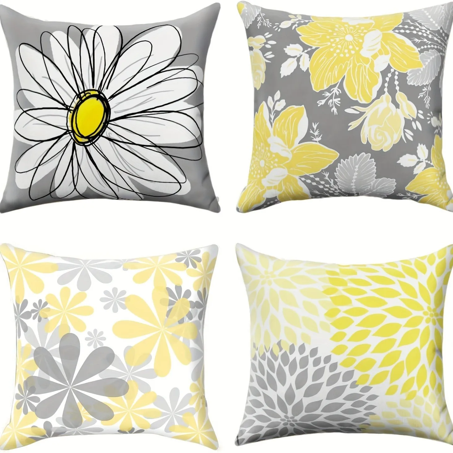 Yellow And Gray Floral Patterned Pillow Covers Pattern Cushion Cover Suitable For Sofa Bedroom Car Pillow Cover