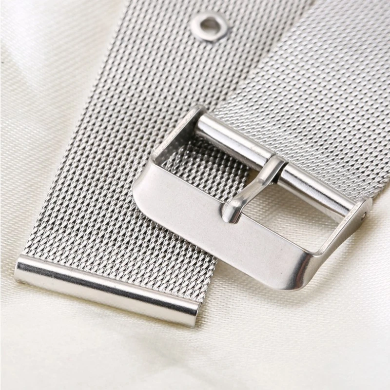 Men Women Stainless Steel Watch Strap 12mm 14mm 16mm 18mm 20mm 22mm 24mm Silver Mesh Milanese Pinhole Buckle Watch Band Straps