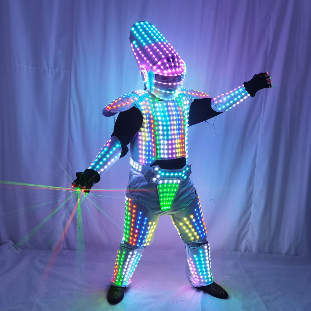 Traje de escenario con luces LED Pixel, chaqueta, abrigo, traje de baile de escenario Tron RGB, traje de Robot, traje de actuación de baile en grupo