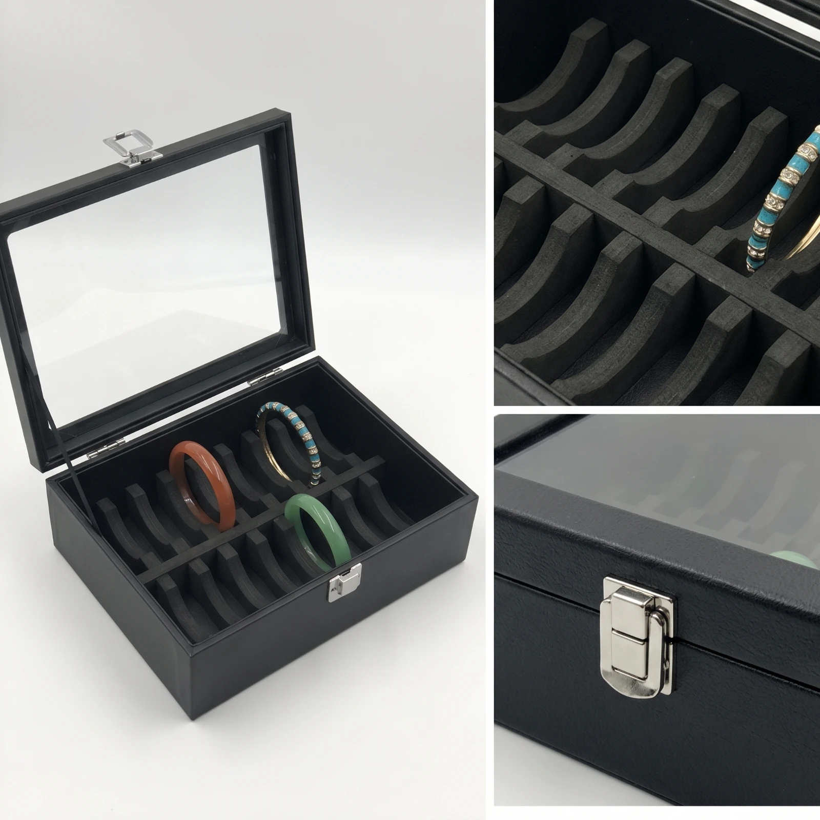 Bracelet Box with Clear Lid Rigid Bracelet Organizer with Lid Bangle Storage Box Hinged Compact for Shop Owners, Vanity Tables