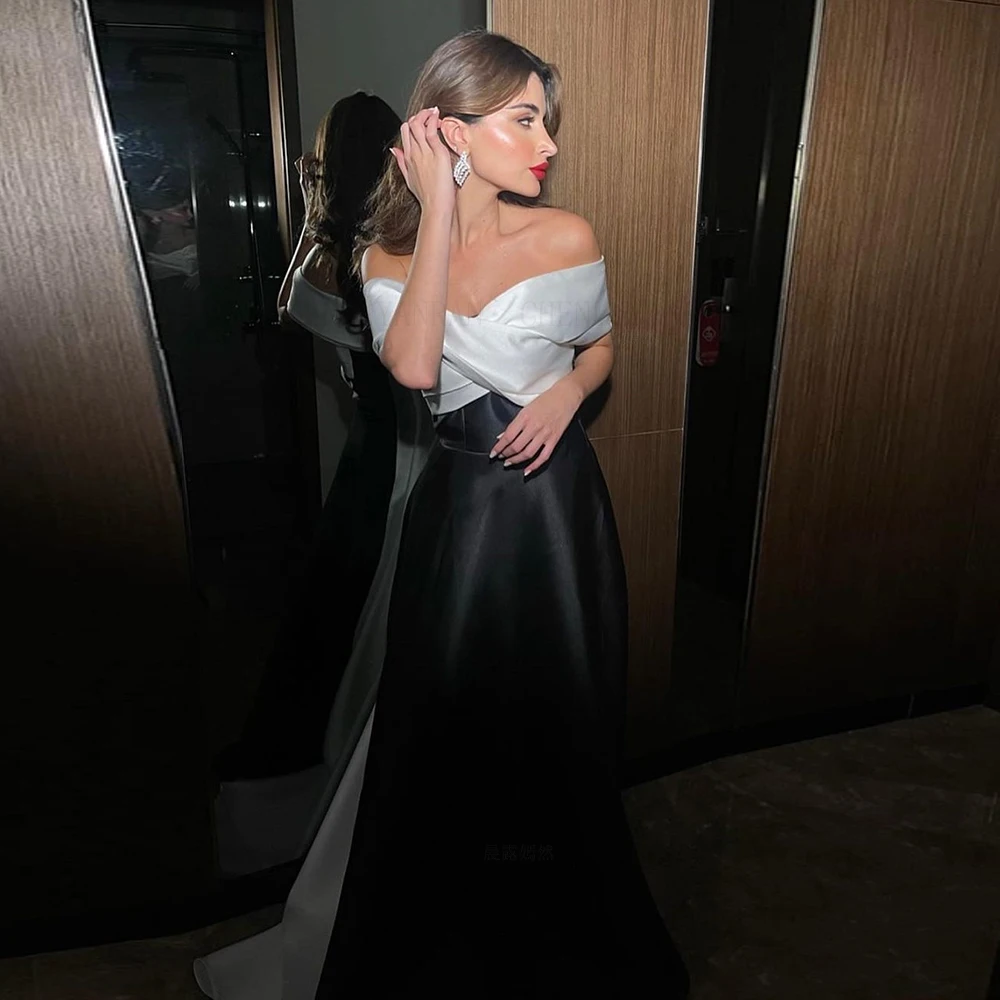 Black Satin Formal Occasion Dresses 2023 Off-Shoulder A-line Long Ball Gowns High Quality Evening Party Gowns فساتين الحفلات