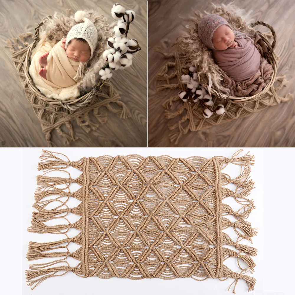 

Weaving Hemp Rope Blanket Posing Backdrop For Newborn Photography Props Baby Photo Shoot Accessories Flokati Photoshoot