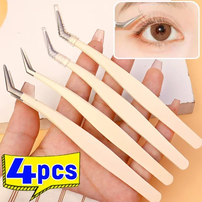 Stainless Steel Multifunctional Eyelash Tweezers 1-4PCS Aids Anti-static Curved Strip Grafting Eyelash Extension Tweezer Makeup