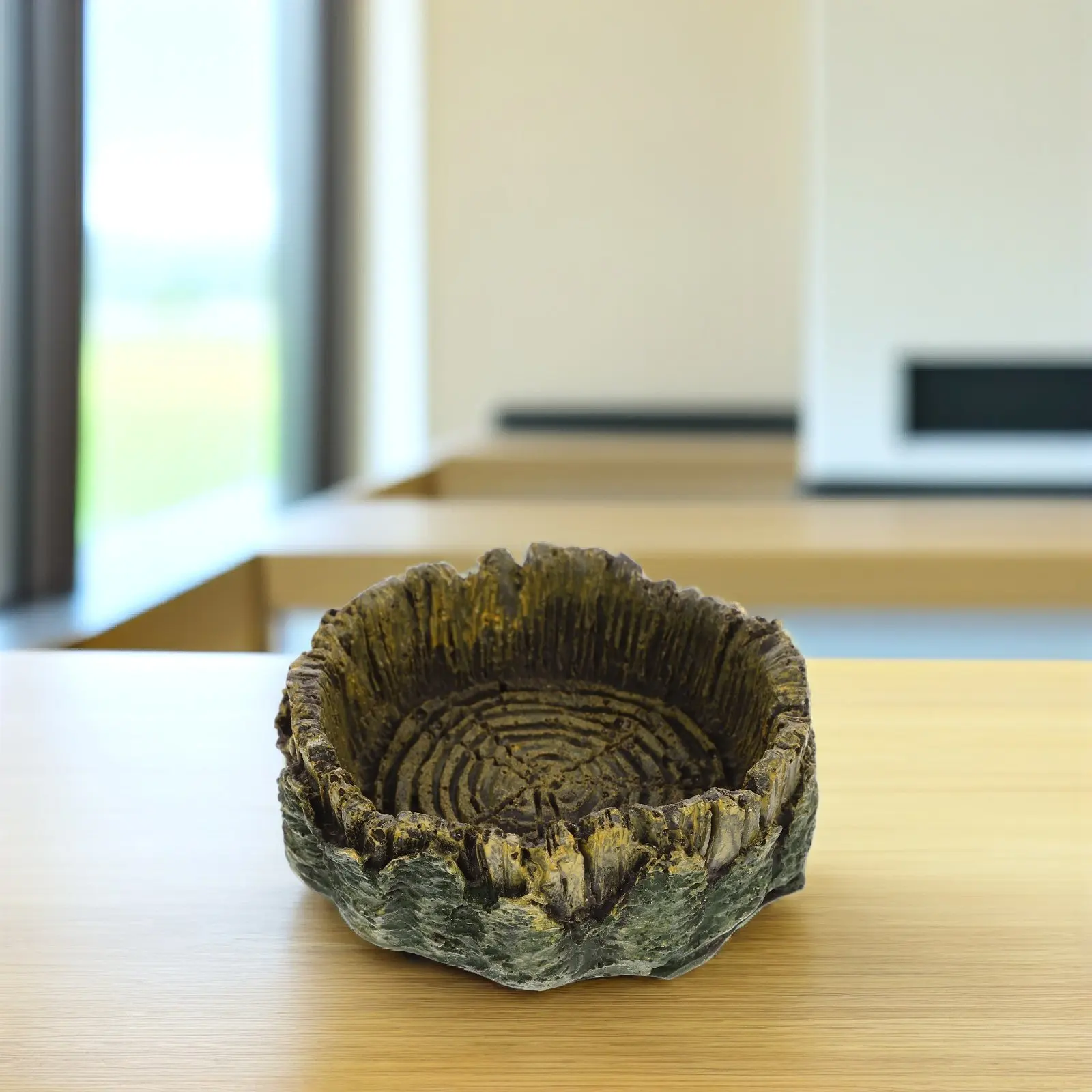 Reptile Feeding Bowl Imitation Wood Grain Resin Pet Dish for Geckos Lizards Snakes Turtles Spiders Terrarium Water Food