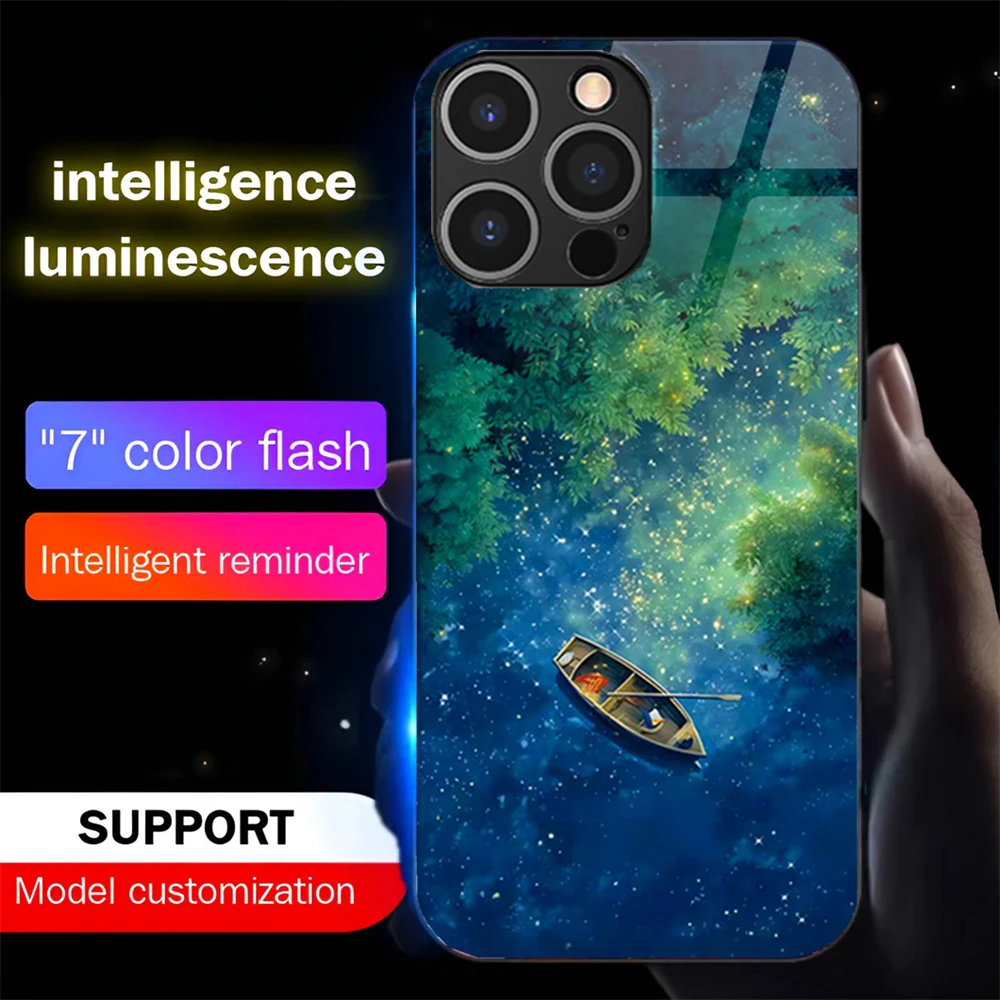 

Pretty Lake Scenery Smart LED Light Glow Tempered Glass Phone Case For Samsung S26 S25 S24 S23 S22 S21 S20 FE Plus Ultra