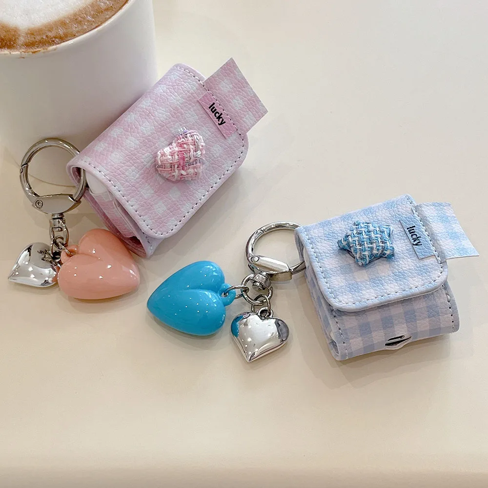 INS Reticolo Rosa 3D Stella Amore Cuore Portachiavi con ciondolo Cover per Apple AirPods Pro 2 AirPod 4 1 3 Custodia in pelle per auricolari fortunati