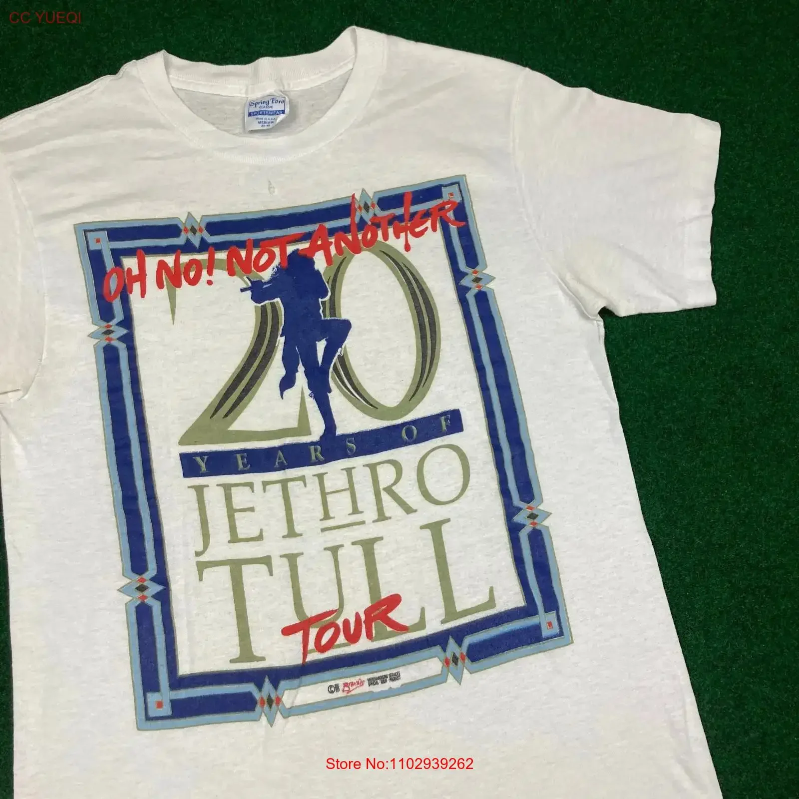 Camiseta vintage Jethro Tull masculina M branca 1988 Oh No Not Another Tour Concert 80s vintage lavada confortável versátil homme
