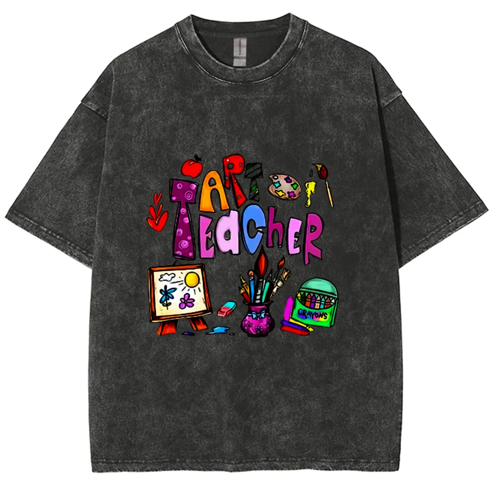 

Teacher's Day Theme Women's T-Shirt Teacher Letter Print Oversized Cotton Tees Y2K Hot Sweetheart Girly Short Sleeve Casual Top