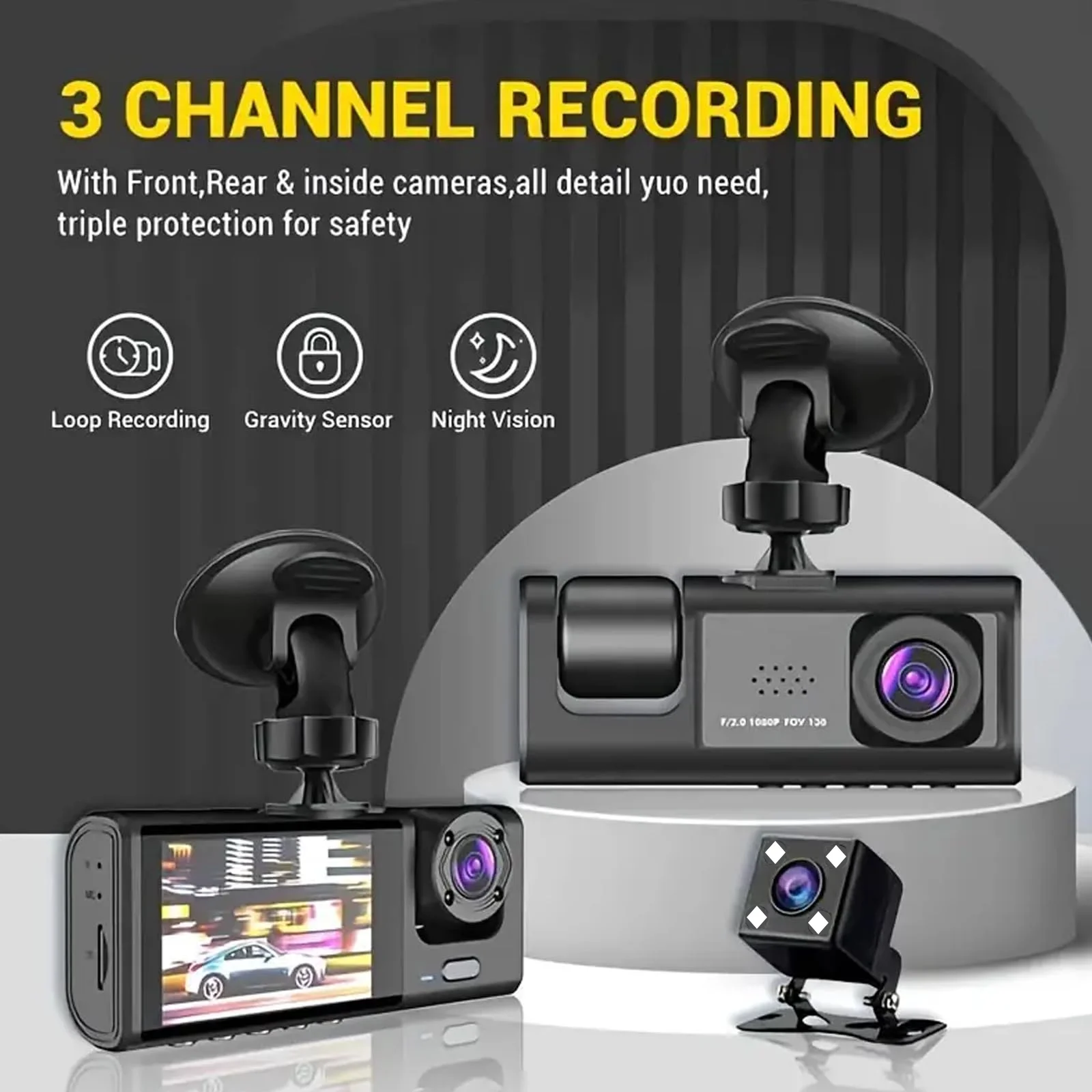 

Dashcam High Definition 1080P 2 Inch Screen Three lenses Reversing Camera Vehicle Mounted DVR Automobile Supplies