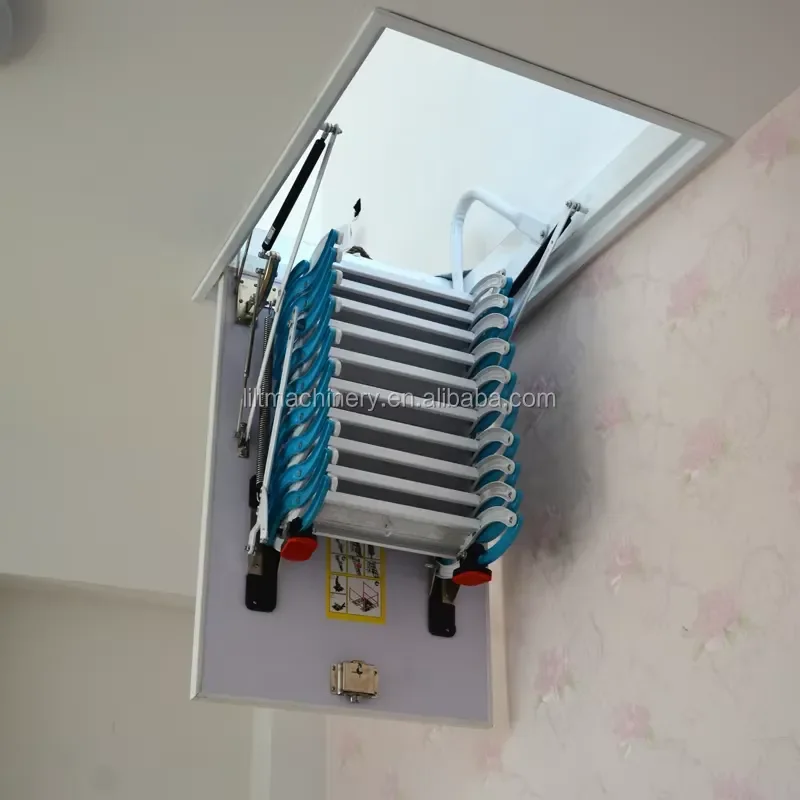 Indoor Ceiling Telescopic Extension Scissor Aluminum Alloy Step Modern Footwork Roof Folding Retractable Manual 10ft Ladder