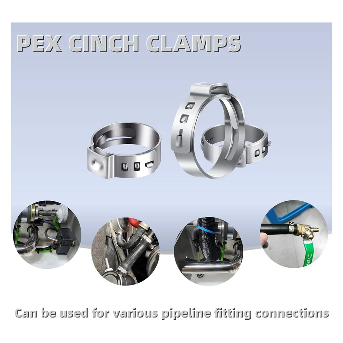 100PCS 1/2 Inch PEX Clamps, Stainless Steel Single Ear Hose Clamps for PEX Pipe Fitting Connections