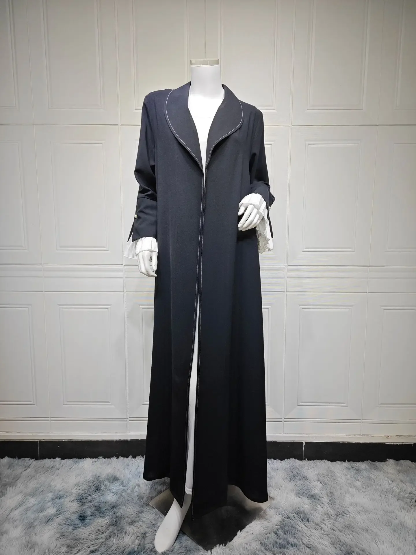 Verano Casual mangas hendidura plisada Medio Oriente musulmán mujer moda artesanía chaqueta Abaya bata cárdigan