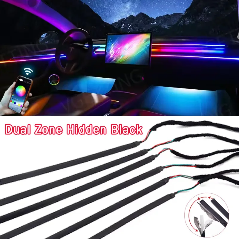 

18/22 in 1 Car Hidden Ambient Light RGB Symphony Bluetooth Black Acrylic Light Neon Rainbow Car Ambient Backlight Lamp Dual Zone