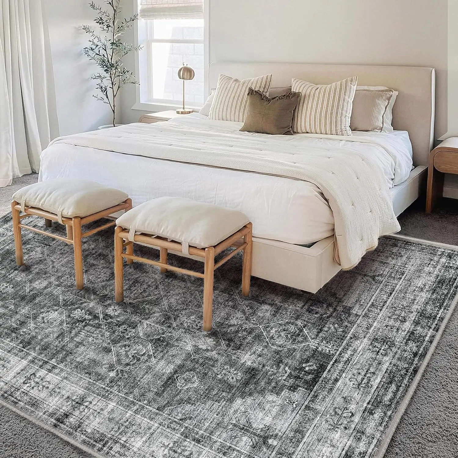 Living Room Large Area Carpet Vintage Distressed Persian Mats Soft Bedroom Rugs Non-slip Machine-washable Printed Floor Mat 거실러그