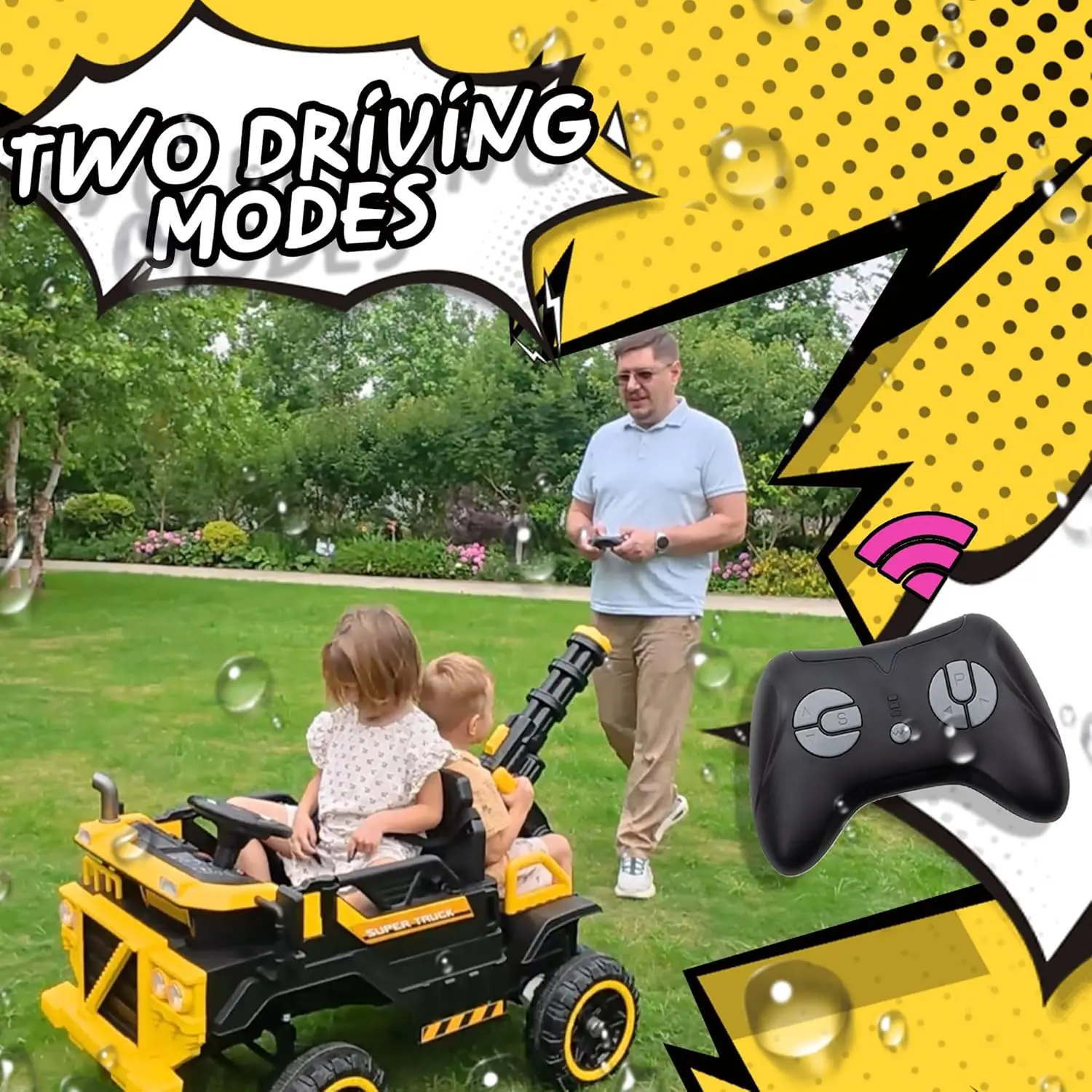 3 مقاعد للأطفال ركوب على شاحنة مع مسدس مياه 24 فولت ركوب على ألعاب للأطفال الكبار الصغار سيارة كهربائية الوالدين أضواء عن بعد بلوتوث