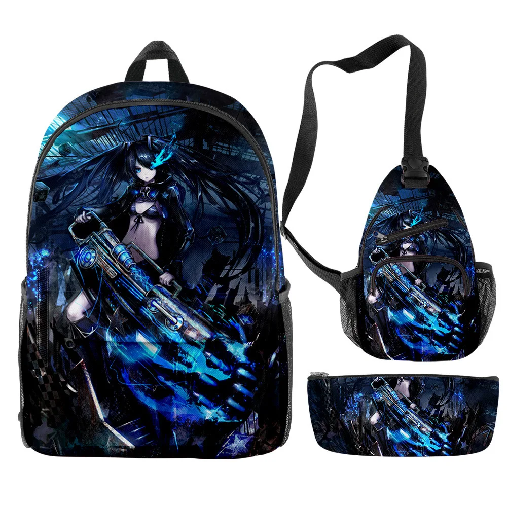 

Classic Novelty Cool Black Rock Shooter 3D Print 3pcs/Set pupil School Bags Travel Laptop Backpack Chest Bag Pencil Case