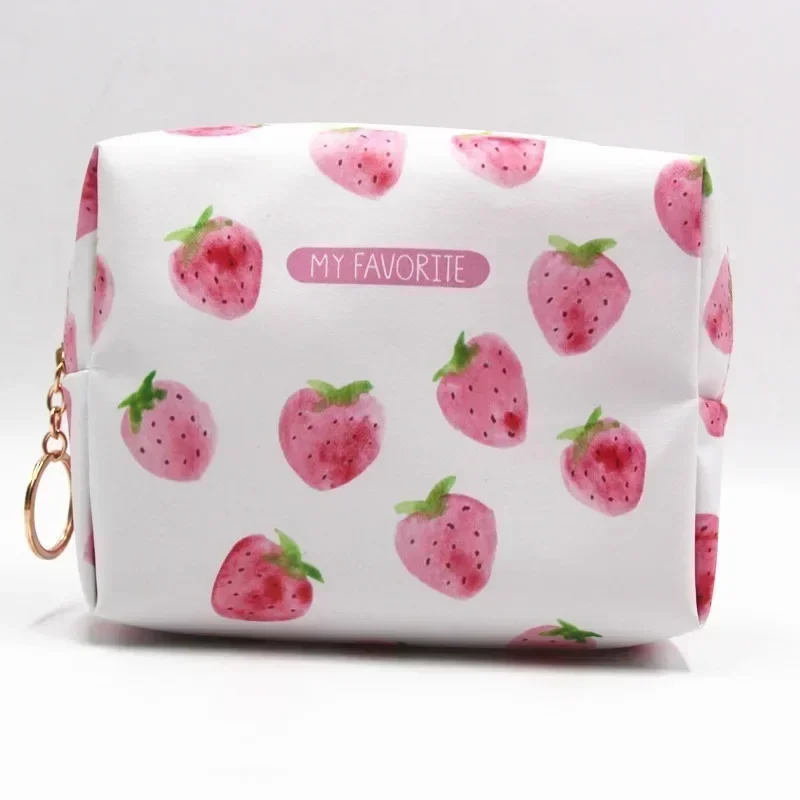 Women\'s Makeup Bag Red Strawberry Large Capacity Cosmetics Lipstick Cushion Storage Bag Travel Toiletry Handy Bag Ins Style