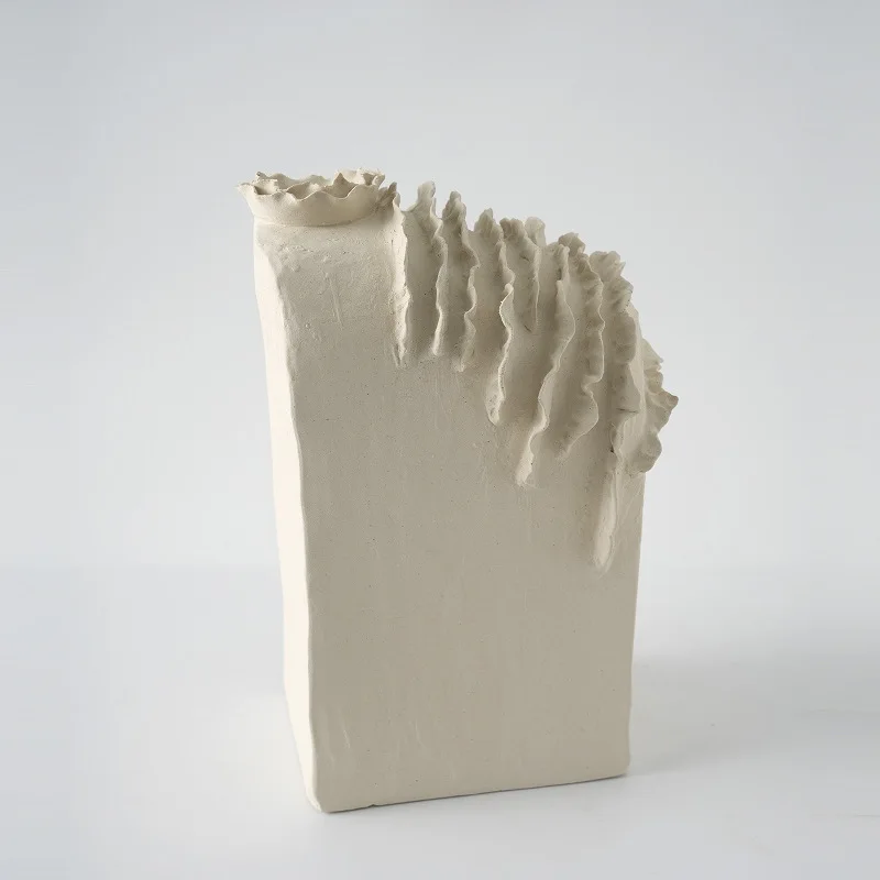 Wabi Sand antique beige ceramic open piece vase living room model room countertop creative flower ware model room ornament 5