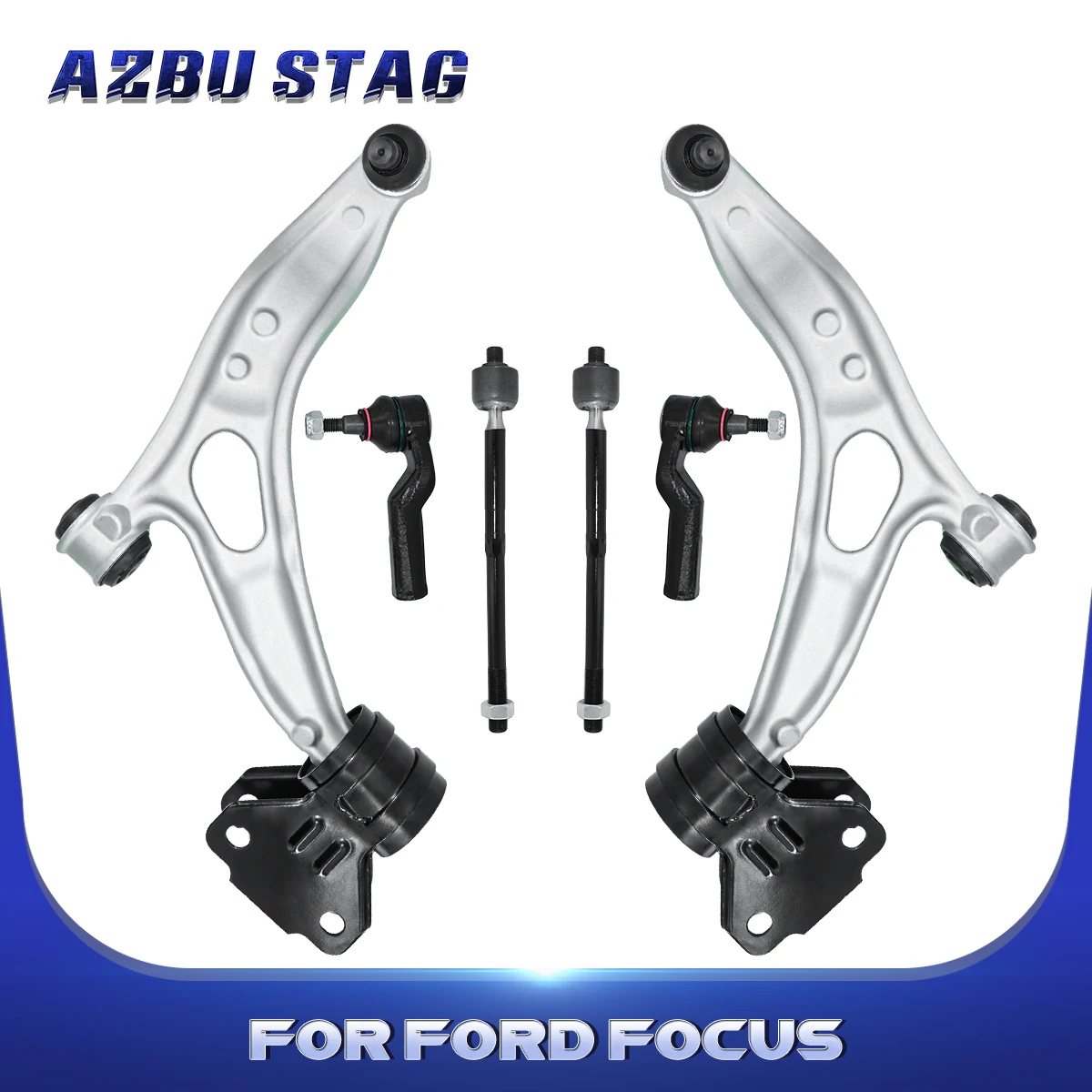 AzbuStag 6Pcs Front Lower Lh Rh Control Arm Tie Rod Suspension Kit for FORD FOCUS C-MAX  2012 2013 2014 2015 2016 2017 BV6Z3050A