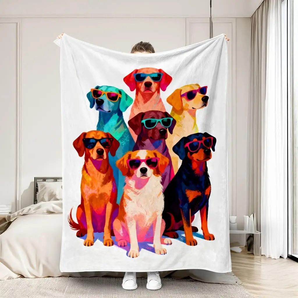 Dog Lovers Gift Blanket Throw Pop Art Cartoon Canine Family Crew Doggie Pet Friend Decor Cozy Aesthetic Cute Dog Portrait Couch