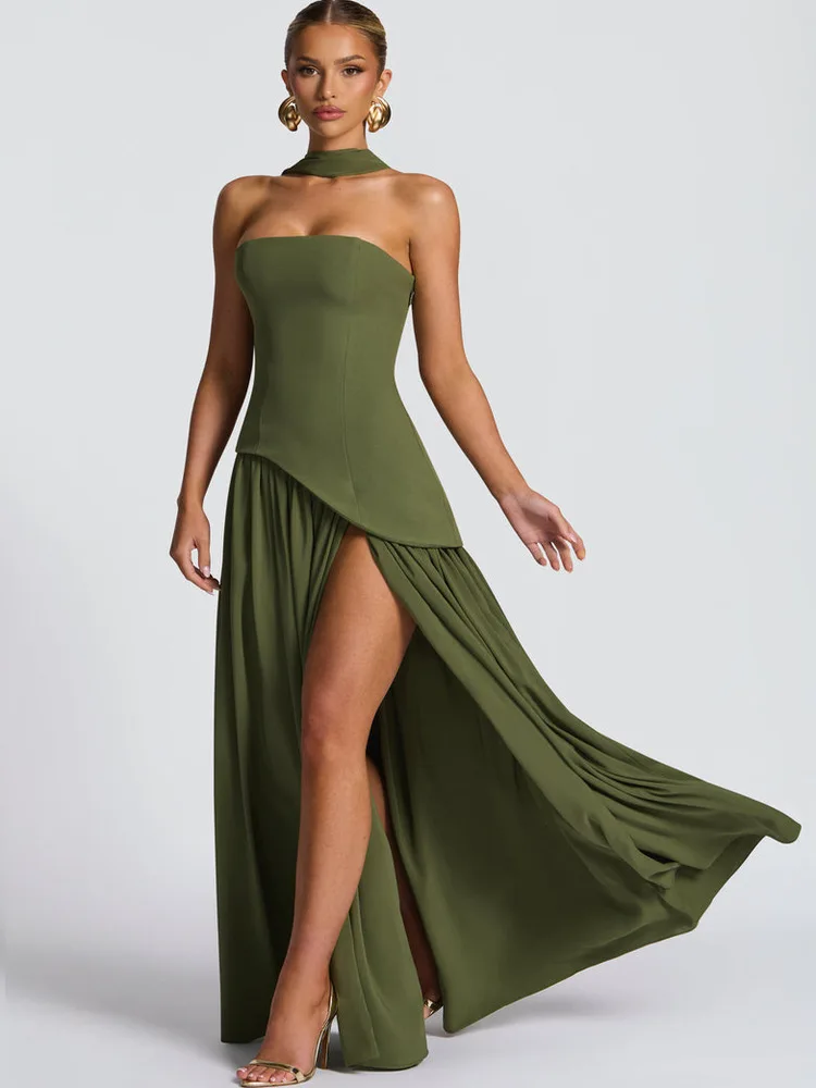 

Australian High-End een Evening Dr with Bows And Pleats Waist-Cinching Strapl Gown for Women Faionable Zipper Sle...