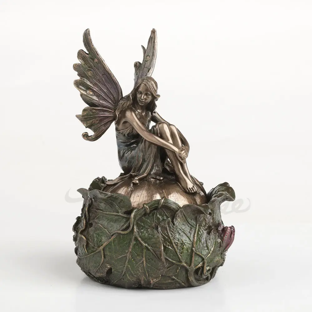 Sitting Leaf Fairy Jewelry Box Vintage Bronze Resin Trinket Storage Box Home living room Decorative Ornament Birthday Gift