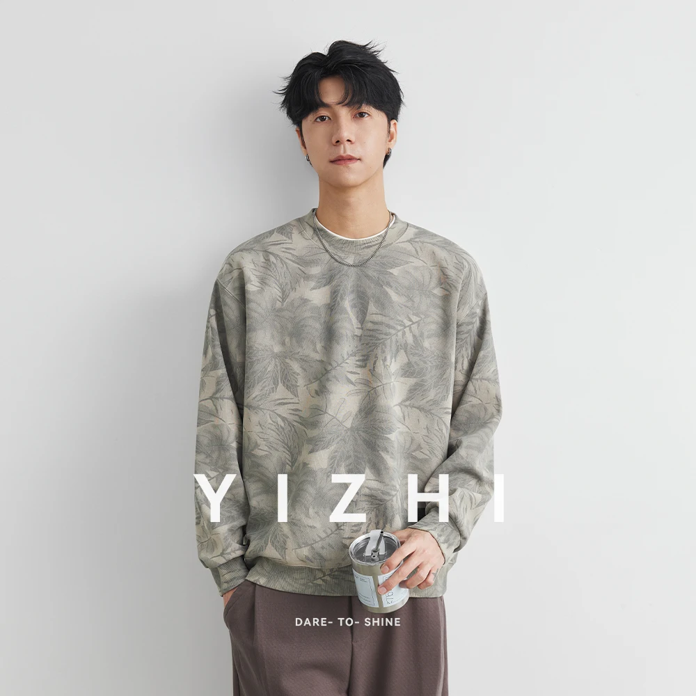 العصرية الأمريكية الوزن الثقيل تصميم جولة الرقبة البلوز الرجال الخريف جديد فضفاض عارضة طويلة الأكمام أعلى الذكور فضفاضة تناسب البلوز