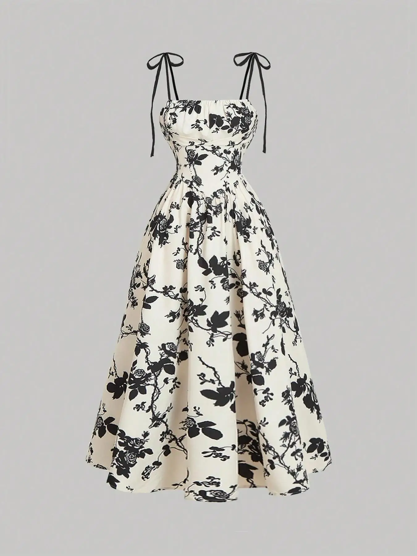 

Spring Summer New Retro Printed Long Skirt Elegant Suspender Bow Slim A-line Dress Ropa Mujer Vestidos Graduation Party Dresses