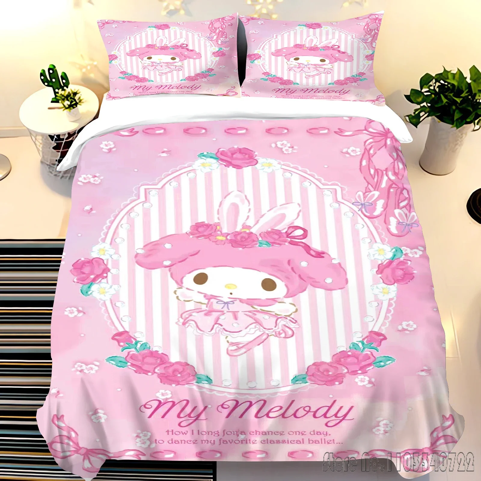 Melody Sanrio Cartoon Anime Love Child Duvet Cover Set HD Comforter Cover Bedclothes for Kids Bedding Sets Bedroom Decor