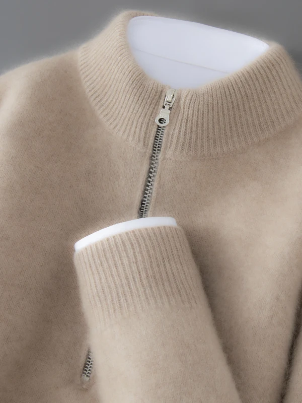 Pure Wool Zipper Knitted Sweater Men's Loose Long Sleeve High Collar Soft Versatile Autumn Winter New Style Inner Wear Base S...
