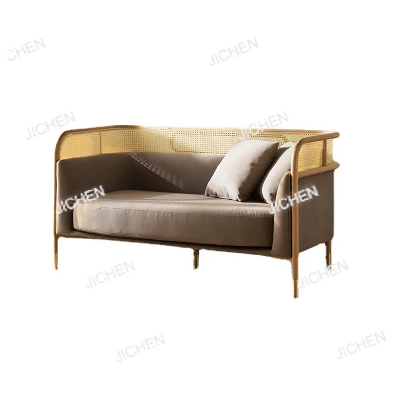 

Modern Simple Rattan Sofa Combination Household Fabric Small Apartment Solid Wood Rattan Chair Homestay Three-person Leisure