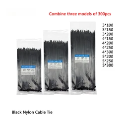 300pcs Three mode Self-Locking Plastic Nylon Wire Cable Zip Ties  Black Cable Ties Fasten Loop Cable Various specifications