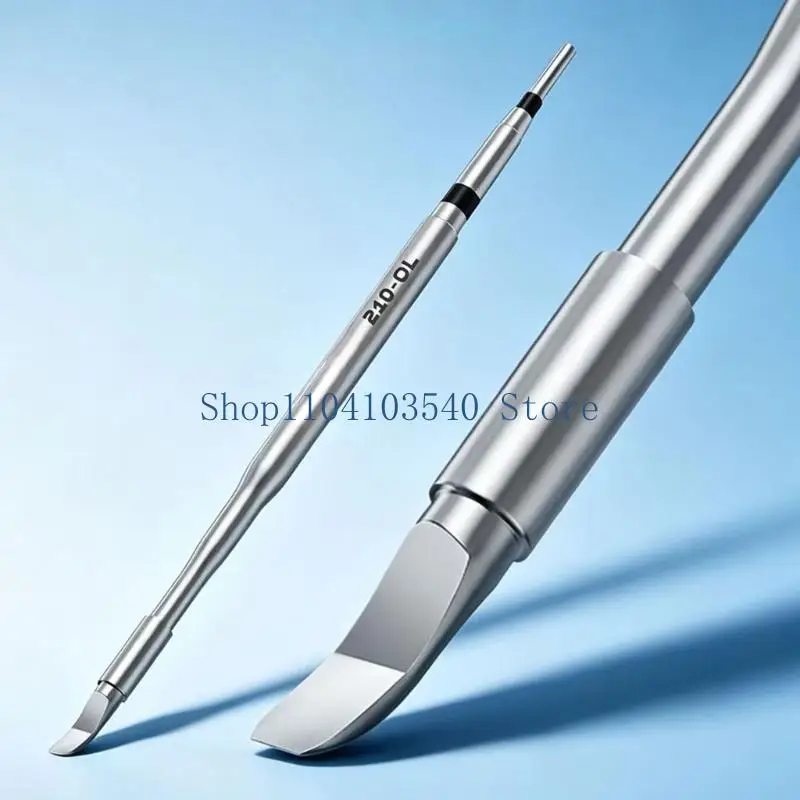 02DC Detailed Drag Soldering Tip with Angled Working Profile, Integrated Heating Unit, and Individual Clear Storage Case Between