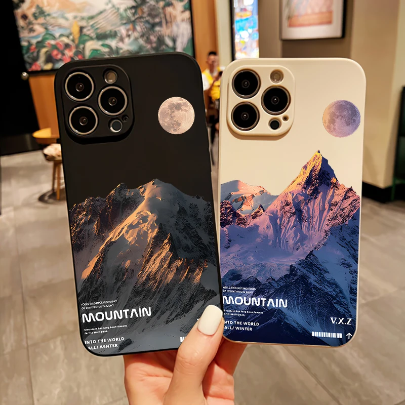 

Snow Mountain Scenery Phone Case For iPhone 15 14 13 12 11 Pro Max 7 8 Plus 13 12 Mini X XR XS Max Funda Liquid Silicone Cover