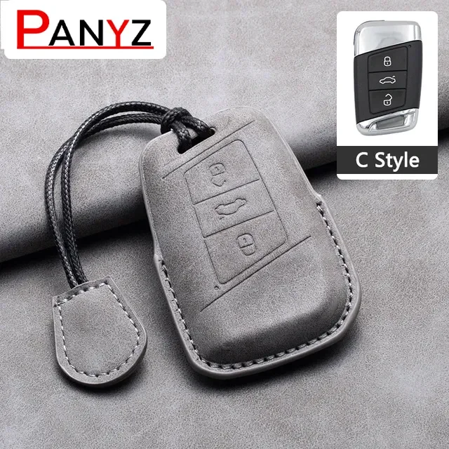 

For Volkswagen VW Magotan Passat B8 TIGUAN MK2 Golf 8 2020 For Skoda Octavia A8 A7 2021 SEAT Leon MK4 Suede Leather Car Key Case