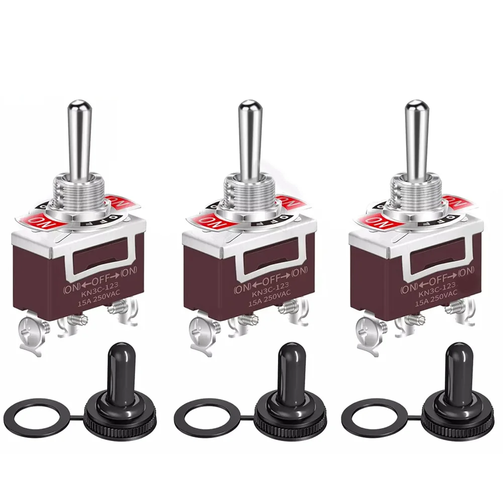 Pack of Three Waterproof Toggle Switches Rated for High Current Use with Reliable Momentary Action Functionality