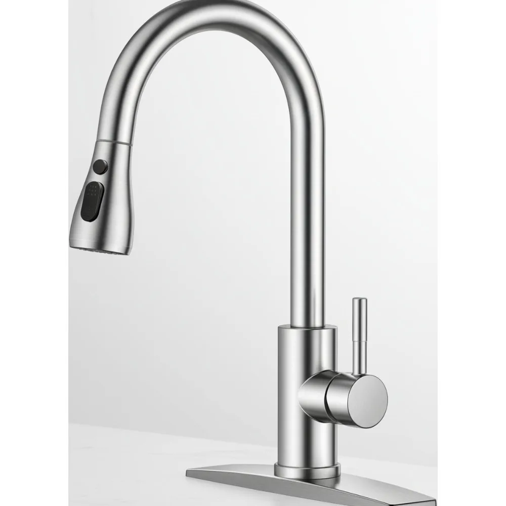 

High Arc Pull Down Kitchen Faucet, Brushed Nickel Stainless Steel, 3 Spray Modes, Easy Install for Farmhouse RV Bar Sink