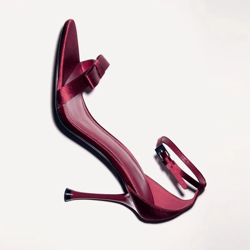 Women's Fashion High Heels Sandals Satin Dress Shoes Butterfly Knot With Buckle Sexy Slingback Mules Pumps Peep Toe Stiletto view 2