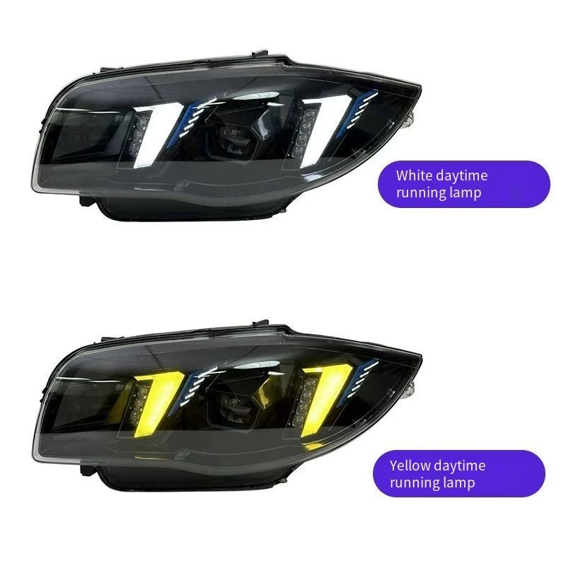 Suitable for 04-11 BMW 1 series E87 headlight assembly modified fangs LED two-color daytime running lamp lens lamp