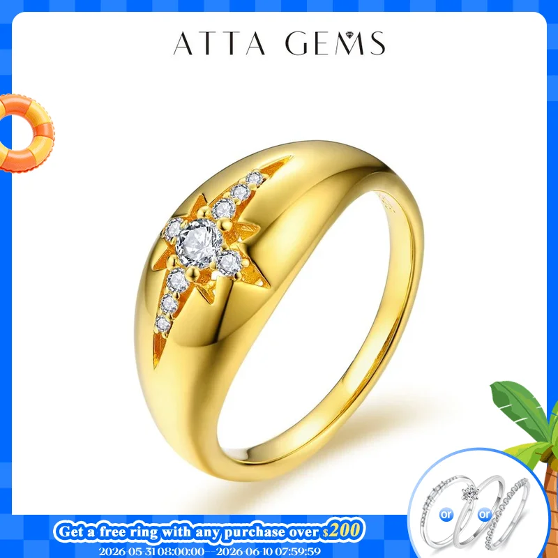 

ATTAGEMS Round D/VVS1 Color Moissanite Ring for Women 100% 925 Sterling Silver Sparkling Fine Jewelr Engagement Wedding Gift New