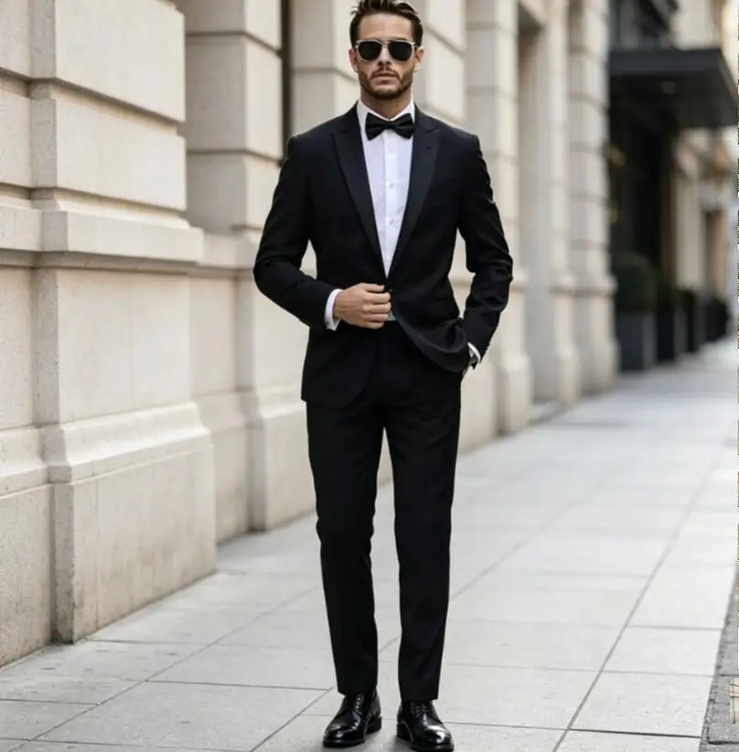 Classic Black Wedding Suits 2 Piece Blazer Single Breasted Peak Lapel Jacket Pants Slim Fit Costume Customized Men's Suits Terno