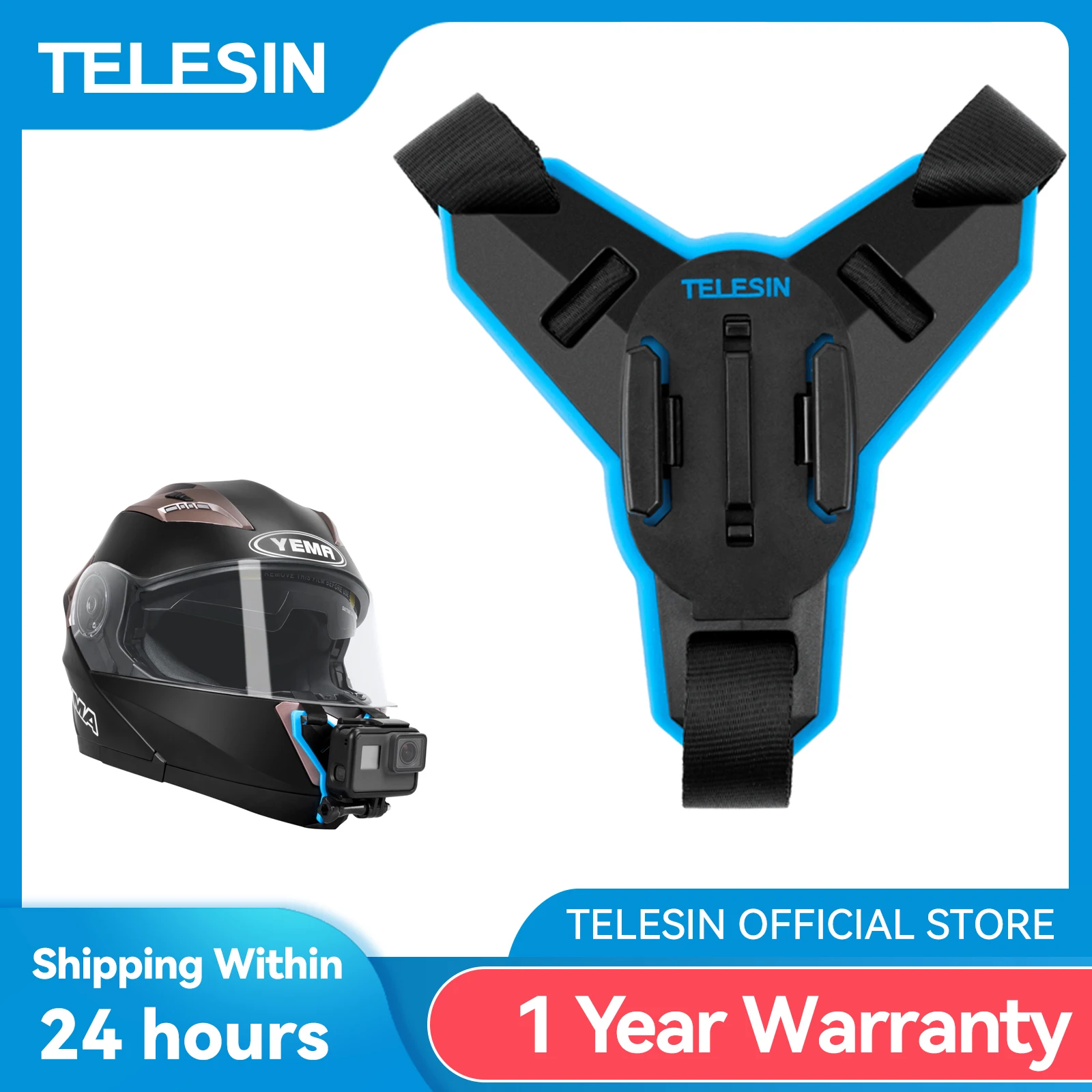 TELESIN Motorcycle Helmet Strap Mount Front Chin Stand Holder for GoPro Hero DJI Osmo Action Insta360 Action Camera Accessorie