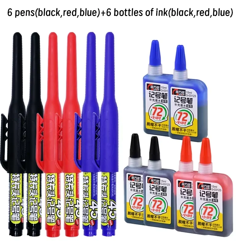 Lot 45mm Waterproof Long Head Nib Deep Hole Markers Pen Tile Carpenter Pen Multi-purpose for Woodworking Black/Blue/Red Ink