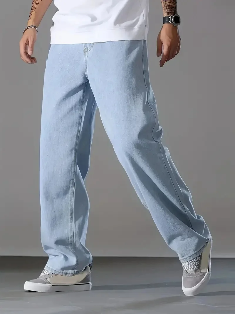 

Men's Loose-Fit Jeans - Casual Street Style, Blue Seasonal Transition Model