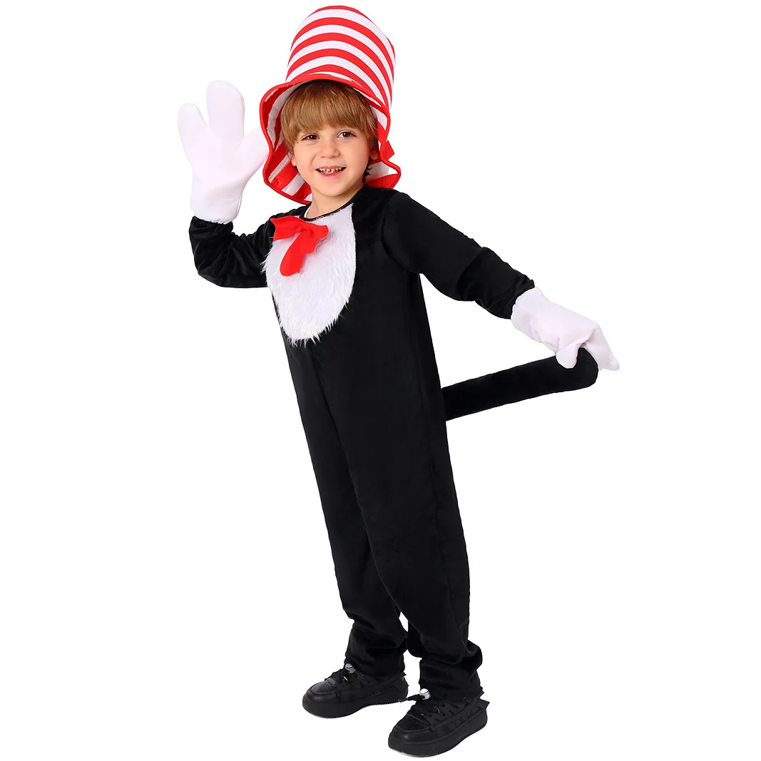 Costume d'Halloween Rick Cosplay pour Enfants, Kit Dr. Seuss fur s Up Set, Cat in the Hat, Top Hats Outfit, Boy and Girl