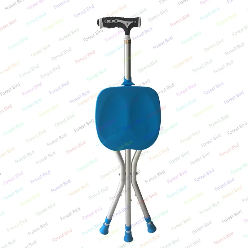 Stool with Light Three Legs Cane Chair Telescopic Cane for Elderly Aluminum Cane with Stool